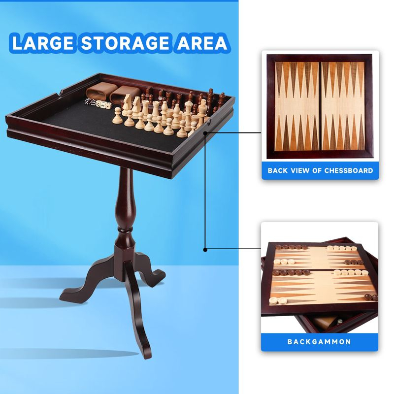 GSE Wooden 3-in-1 Chess Checkers Backgammon Table, Chess Checkers Backgammon Combo Game Set