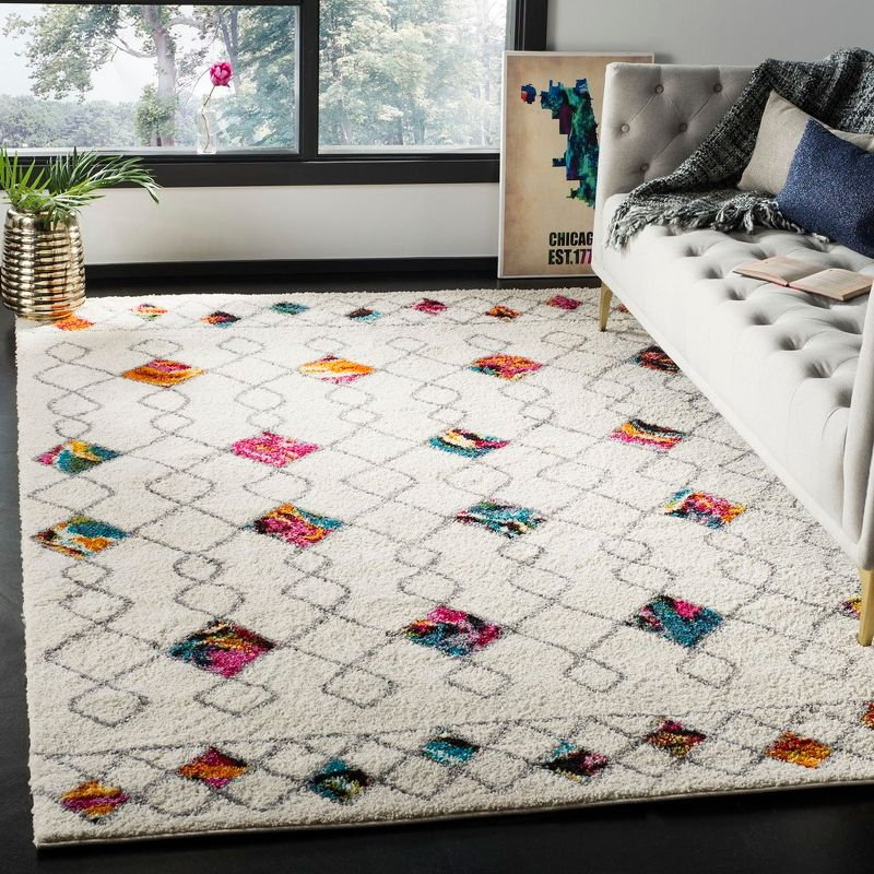 Fiesta Shag FSG361 Power Loomed Area Rug - Cream/Multi - 4'x6' - Safavieh.