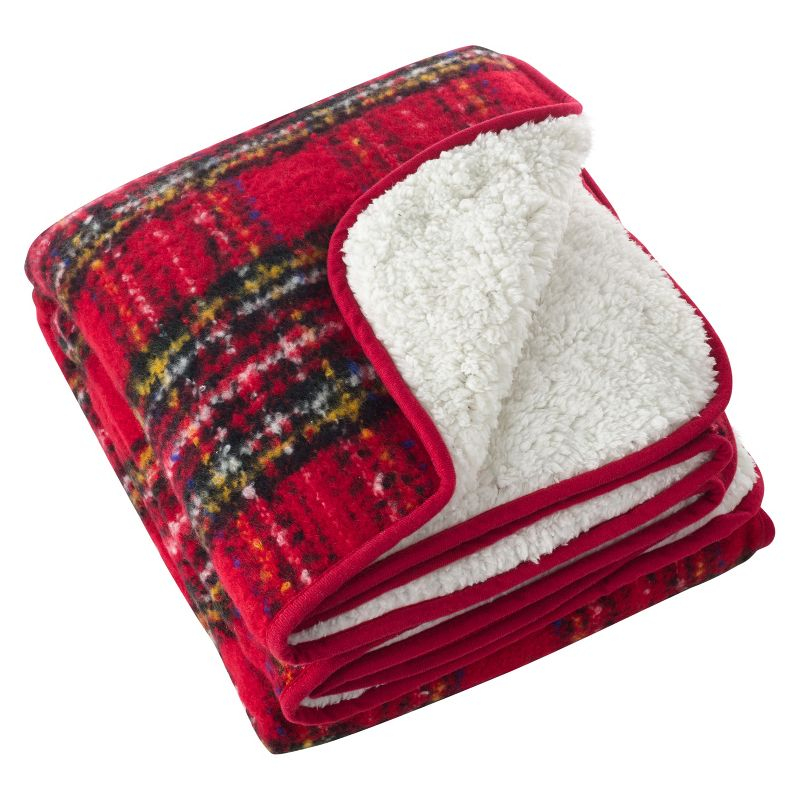 50"x60" Sevan Faux Mohair Design Throw Blanket Red - Saro Lifestyle: Cozy Plaid Acrylic, Machine Washable