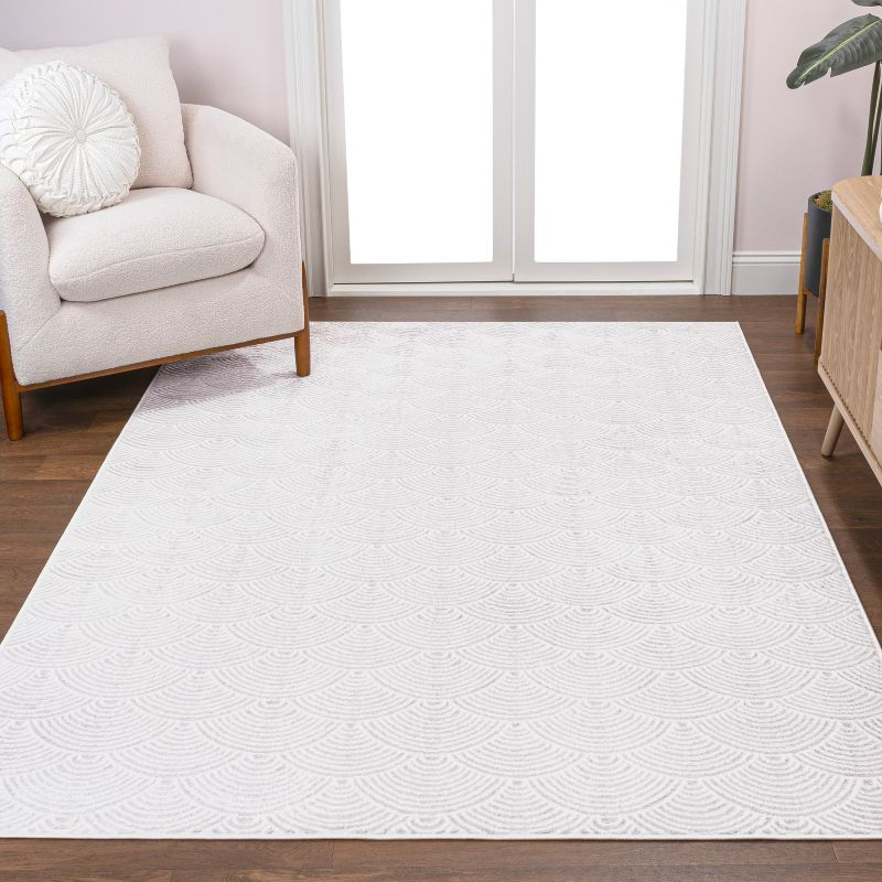 JONATHAN Y Porter Geometric Art Deco Fan Pattern High-Low White/Light Gray 4 ft. x 6 ft. Area Rug