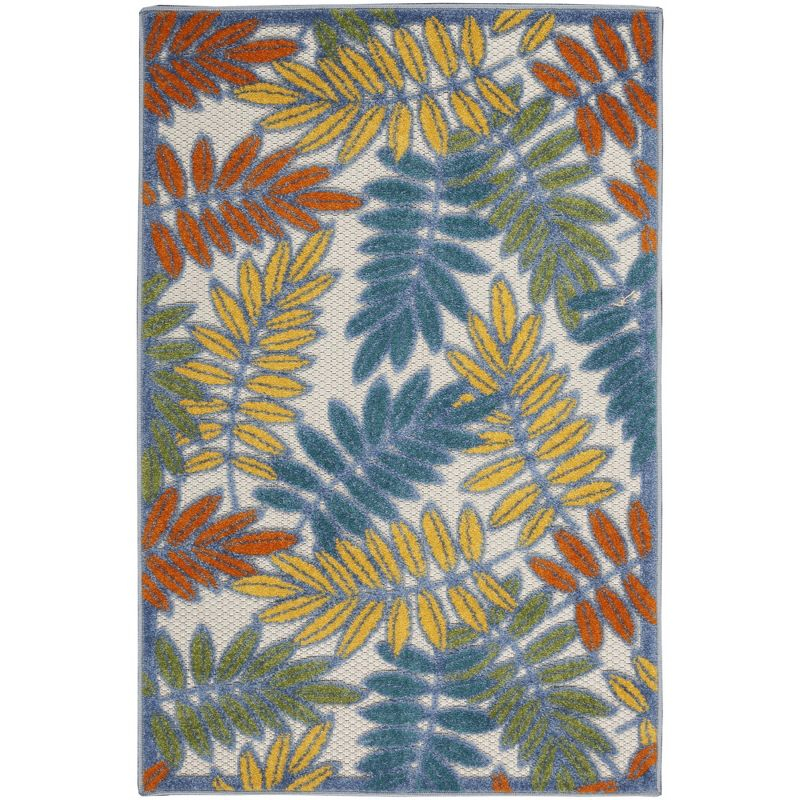 Nourison Aloha Floral Leaf Flatweave High-Low Indoor Outdoor Area Rug Ivory/Multi 2'8" x 4'