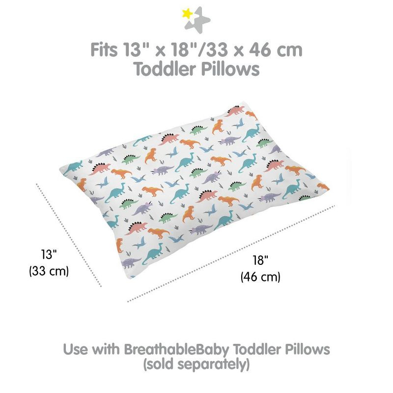 BreathableBaby Cotton Percale Pillowcase, For 13" x 18"/33 x 46 cm Toddler Pillow, Dinosaurs (2-Pack)