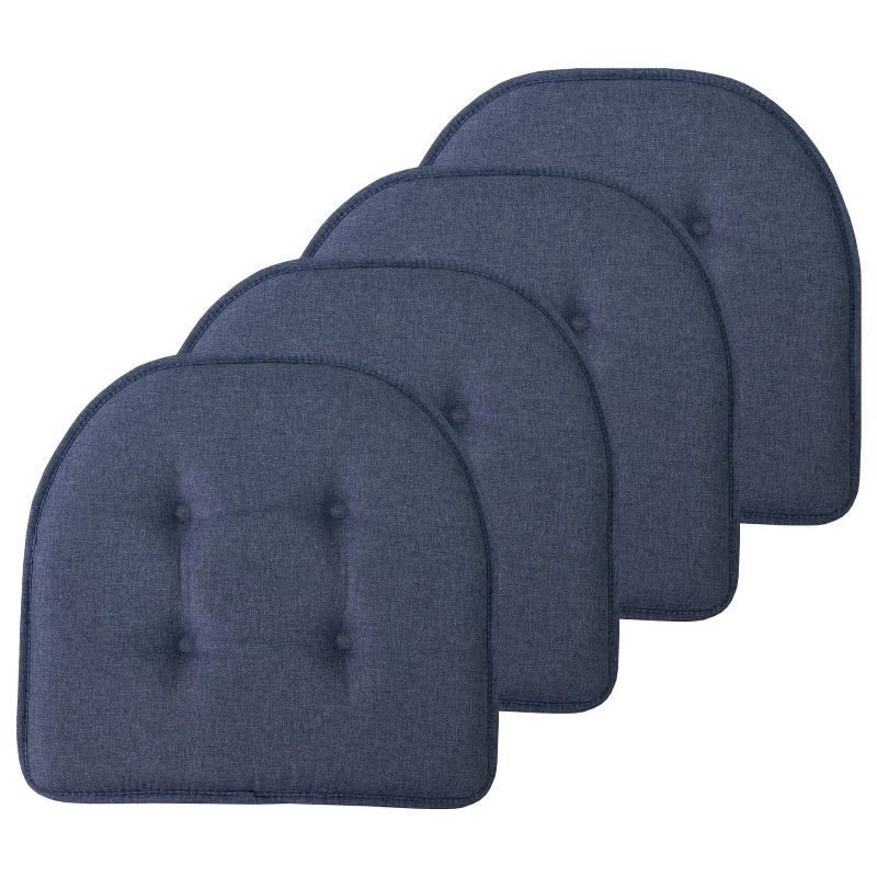 Solid Color U Shaped Memory Foam 17" x 16" Chair Cushions, Denim, 4 Pack