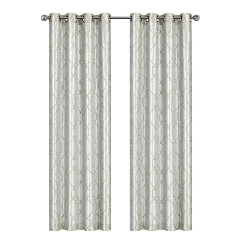 Kate Aurora Living 2 Pack Embroidered Trellis Semi Sheer Grommet Curtains - 52 in. W x 84 in. L, Beige