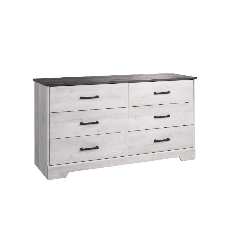 Prepac Rustic Ridge Farmhouse 6 Drawer Bedroom Dresser Washed White