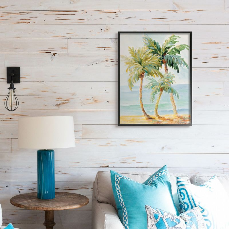 Stupell Industries Tropical Palm Trees on Coastal Beach Sand Black Framed Giclee, 24 x 30