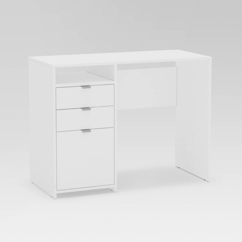 Cambridge 3 Drawer Writing Desk with Shelf White - Polifurniture: Compact Home Office, Modern Style, File Storage