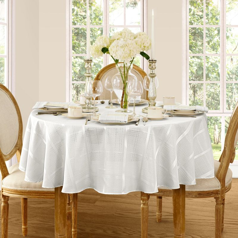 Elegance Plaid Stain & Water Resistant Tablecloth - 60" x 84" Oval - White - Elrene Home Fashions