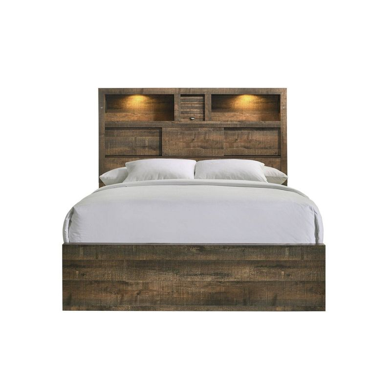 King Beckett Bookcase Panel Bed Walnut - Picket House Furnishings: Built-In Speakers, USB Port, Touch Lighting