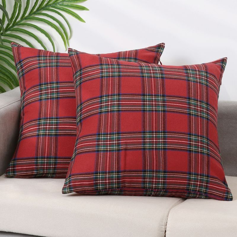 Unique Bargains Festive Plaid Scottish Tartan Pillow Covers 2 Pcs Large Plaid Red 20" x 20"