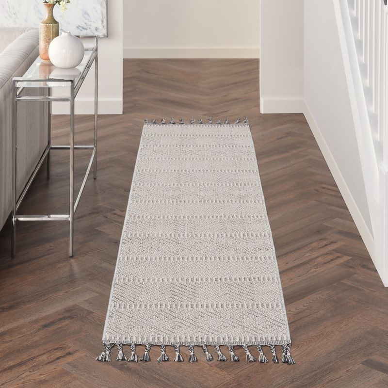 Nourison Elwood Contemporary Indoor Tassel Fringe Area Rug Grey/Ivory 2'2" x 8'2"