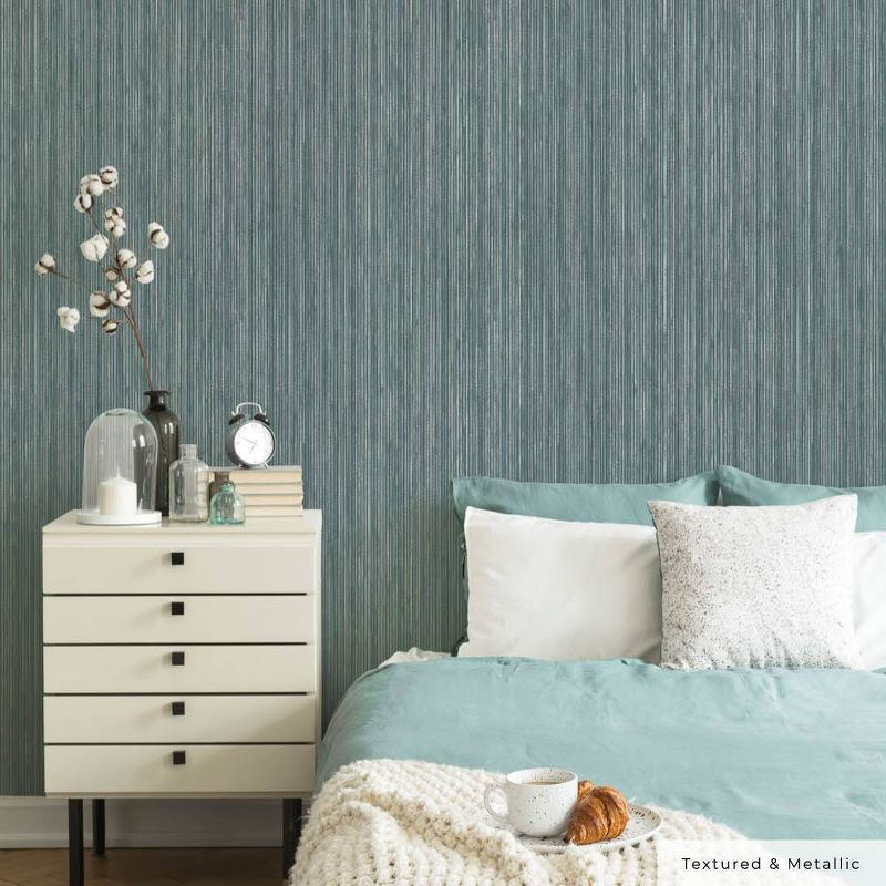 Tempaper & Co.® Faux Grasscloth Removable Peel and Stick Wallpaper, Textured Chambray, 28 sq. ft.: Vinyl, Self-Adhesive, Blue