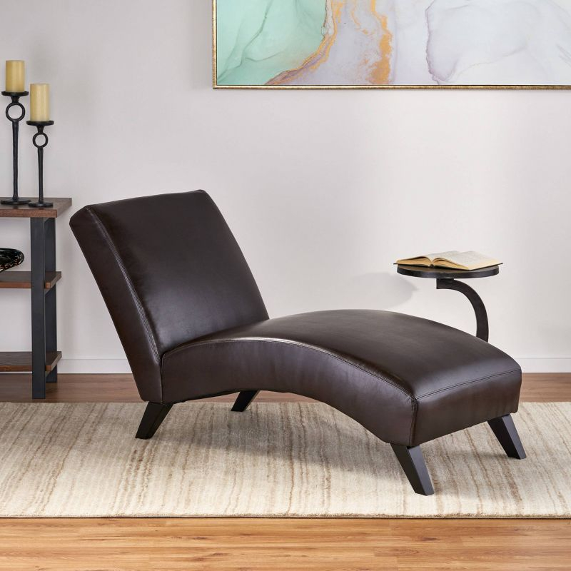 Finlay Leather Chaise Lounge Brown - Christopher Knight Home: Curved Comfort for Living Room