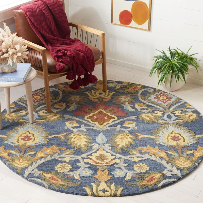 Blossom BLM402 Hand Tufted Area Rug - Navy/Multi - 4' round - Safavieh.