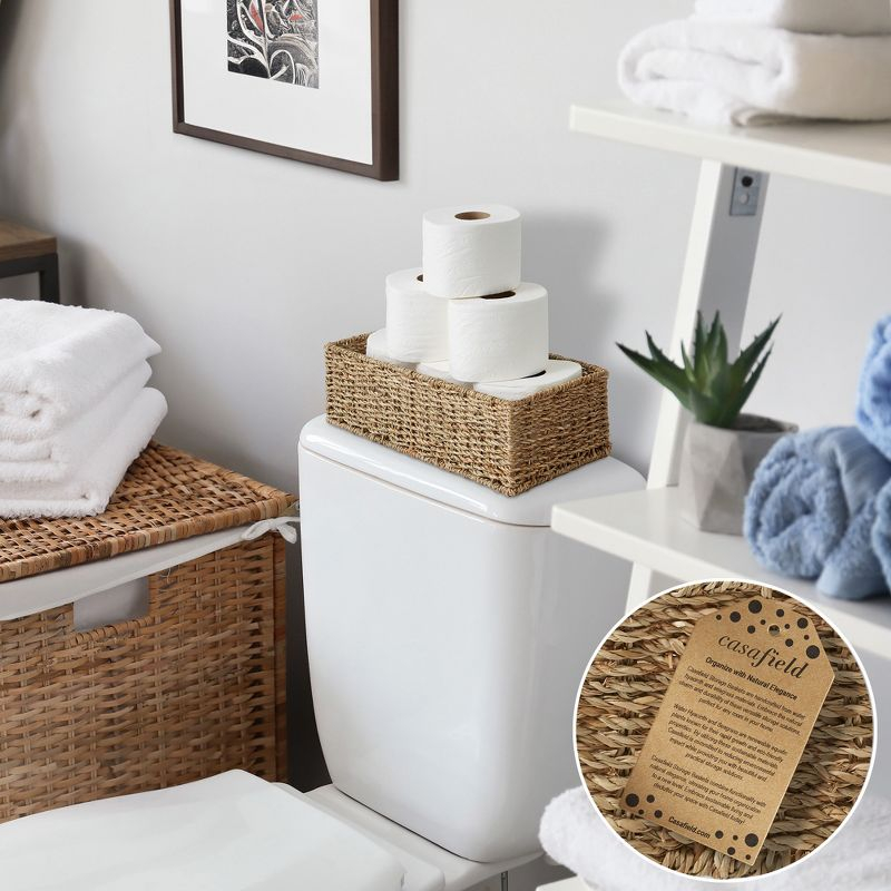 Casafield Bathroom Storage Baskets - Set of 2, Natural - Seagrass, 16" W  x 6.75" D x 4.25" H, Woven Toilet Paper, Tissue, Shelving Bins