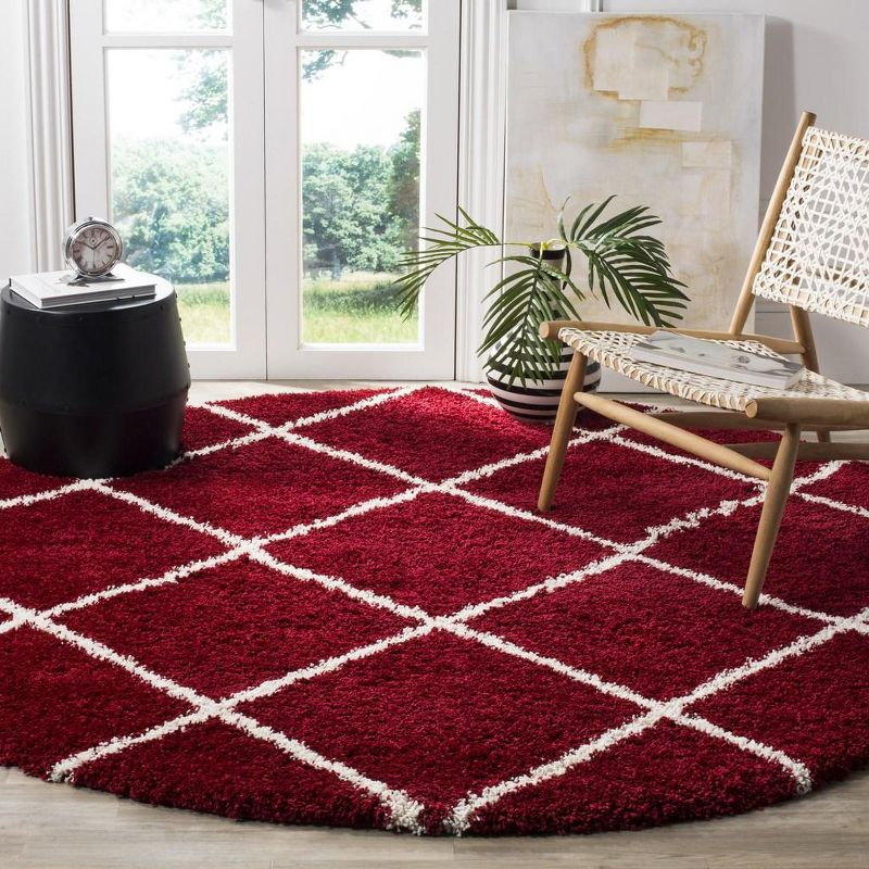 Hudson Shag SGH281 Power Loomed Indoor Accent Rug - Red/Ivory - 3' Round - Safavieh