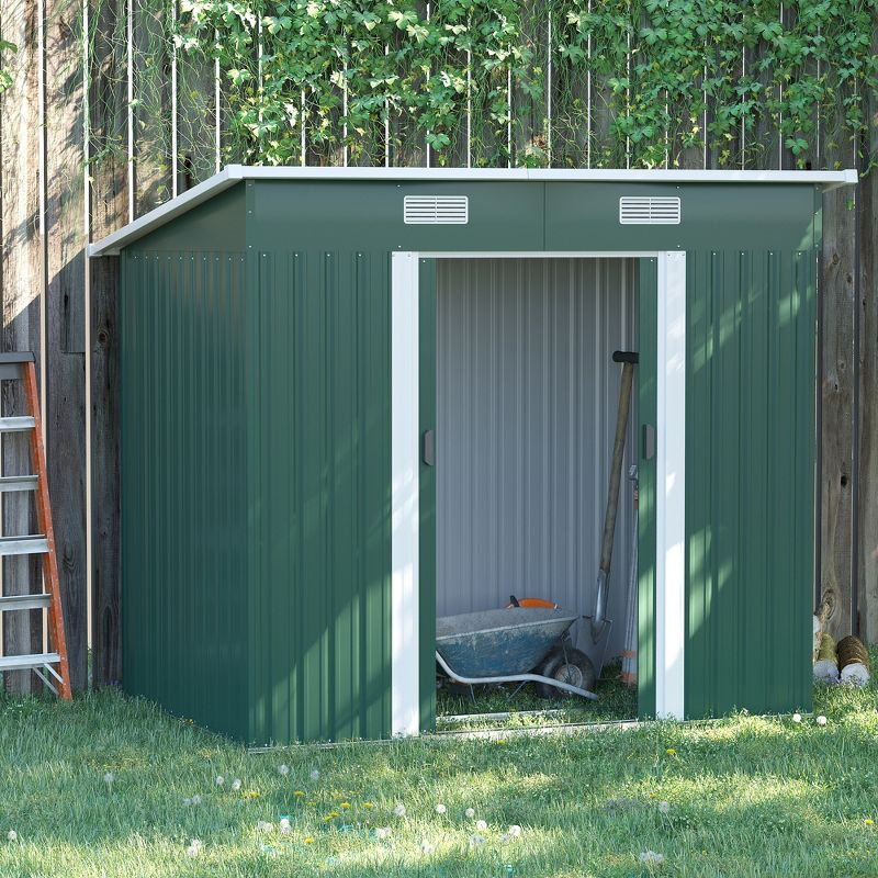 Outsunny 7' x 4' Metal Outdoor Storage Shed, Garden Utility Tool House with Double Lockable Doors for Backyard, Patio, Lawn, Garage, Dark Green