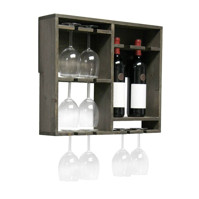Bartow Wall Mounted Wood Wine Rack Shelf with Glass Holder Gray Wash - Elegant Designs