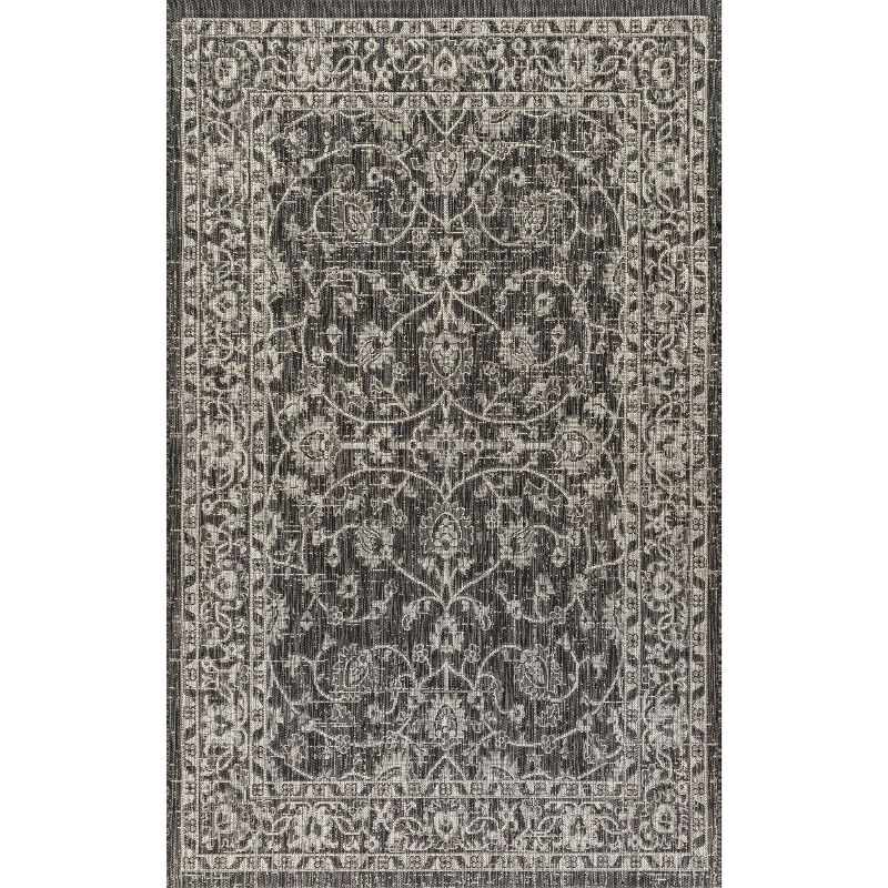 4'x6' Palazzo Vine and Border Textured Weave Indoor/Outdoor Area Rug, Black/Gray - JONATHAN Y