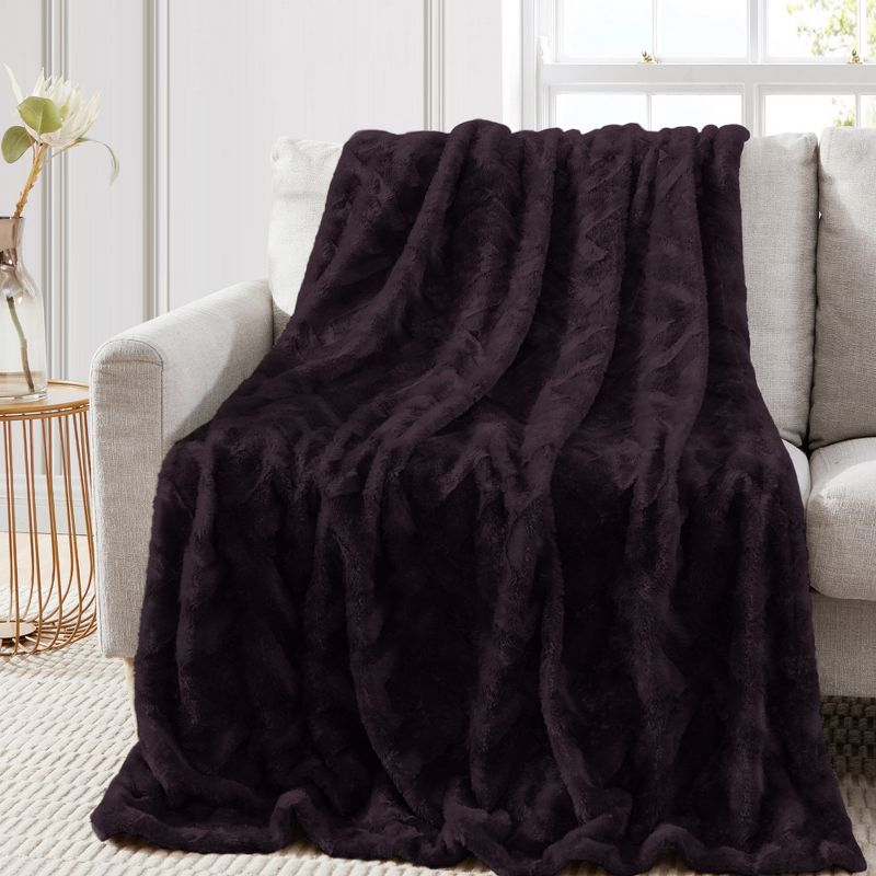Modern Threads Luxury Textured Faux Fur Throw, 50 x 60, Eggplant