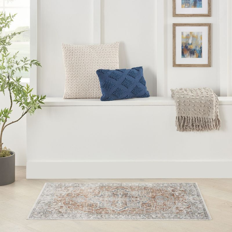 Nourison Astra Machine Washable Vintage Medallion Indoor Bathroom, Kitchen Area Rug Gold/Multicolor 3'3" x 5'