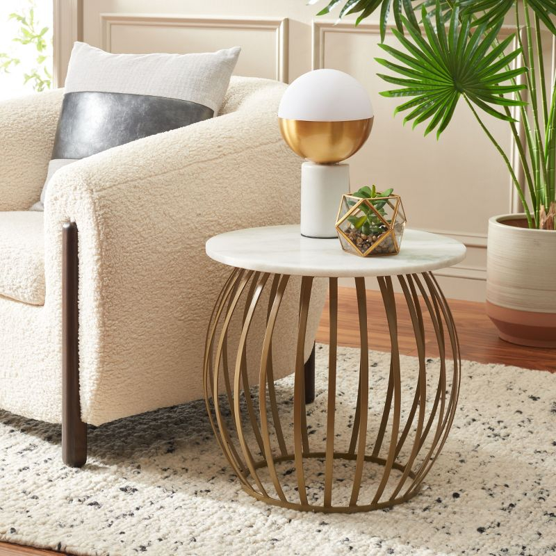 Explorer Round Accent Table - White Marble/Gold - Safavieh