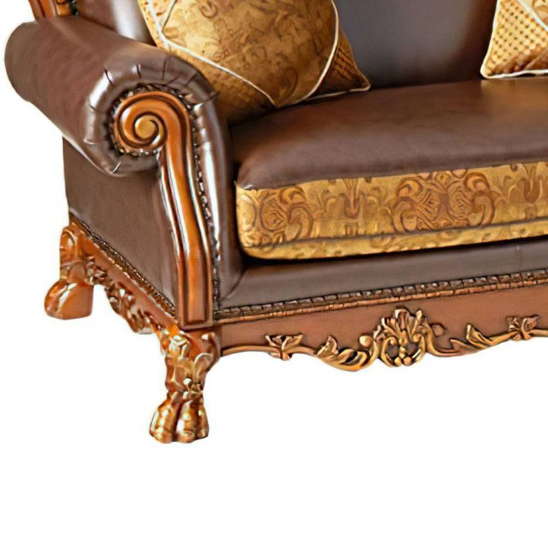 Acme Furniture 67" Dresden Sofa Brown Synthetic Leather/Chenille/Cherry Oak