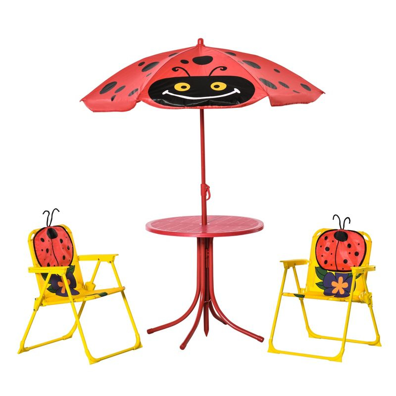 Outsunny Kids Table and Chair Set, Picnic Table for Patio Backyard, with Removable & Adjustable Sun Umbrella, 3-6 Years Old, Red