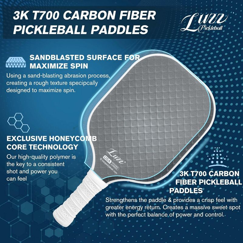 Luzz Pickleball Paddles T700 Carbon Fiber Pickleball Paddle Sandblasted Surface with Honeycomb Core Pickle Ball Rackets for Ultimate Spin & Control