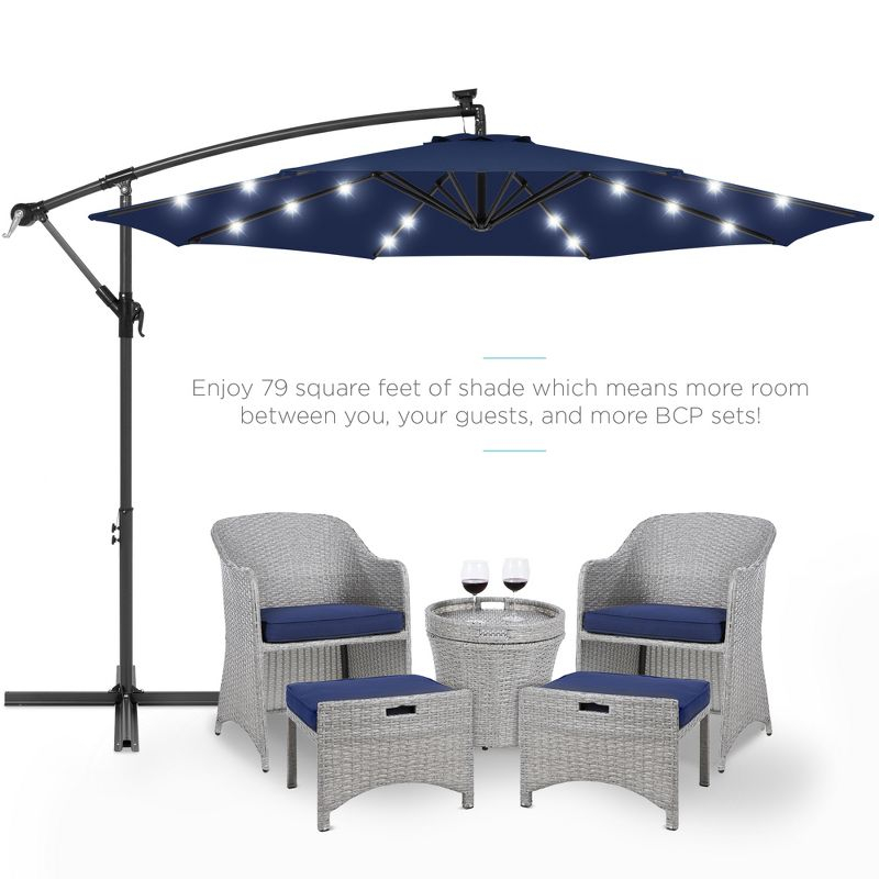 Best Choice Products 10ft Solar LED Offset Hanging Outdoor Market Patio Umbrella w/ Adjustable Tilt - Navy Blue