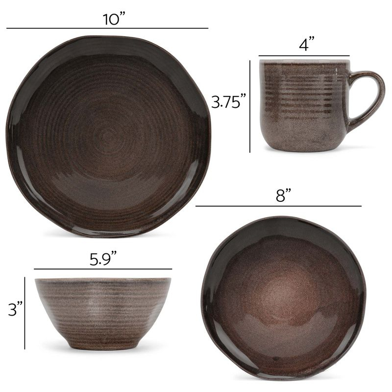 Elanze Designs 16-Piece Reactive Glaze Ceramic Stoneware Dinnerware - Service for 4, Mocha Grey Ombre