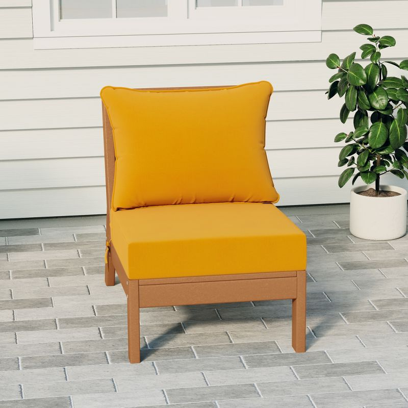 WestinTrends Avalon Outdoor HDPE Deep Seating Modular Armless Patio Chair with Patio Cushions, Teak/Yellow