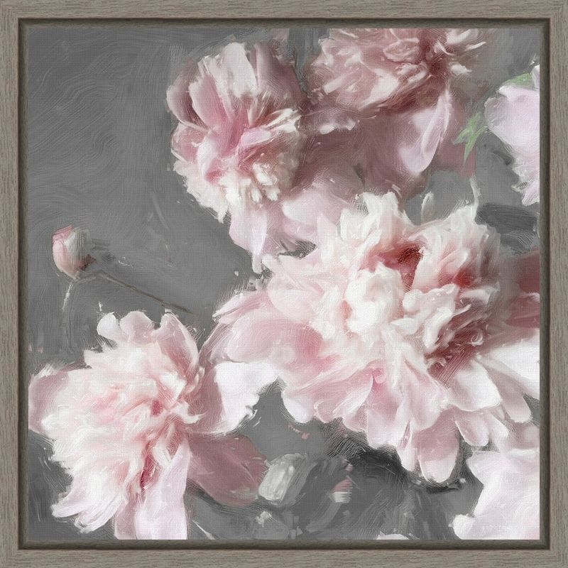 Amanti Art Pink Peonies on Gray II by Shawna Sullivan Canvas Wall Art Print Framed 16 x 16-in.