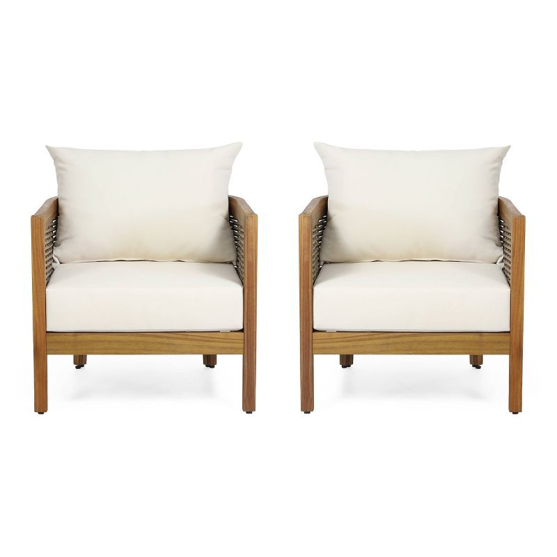 Burchett 2pk Outdoor Acacia Wood Club Chairs with Cushions: Weather-Resistant, UV-Resistant - Christopher Knight Home