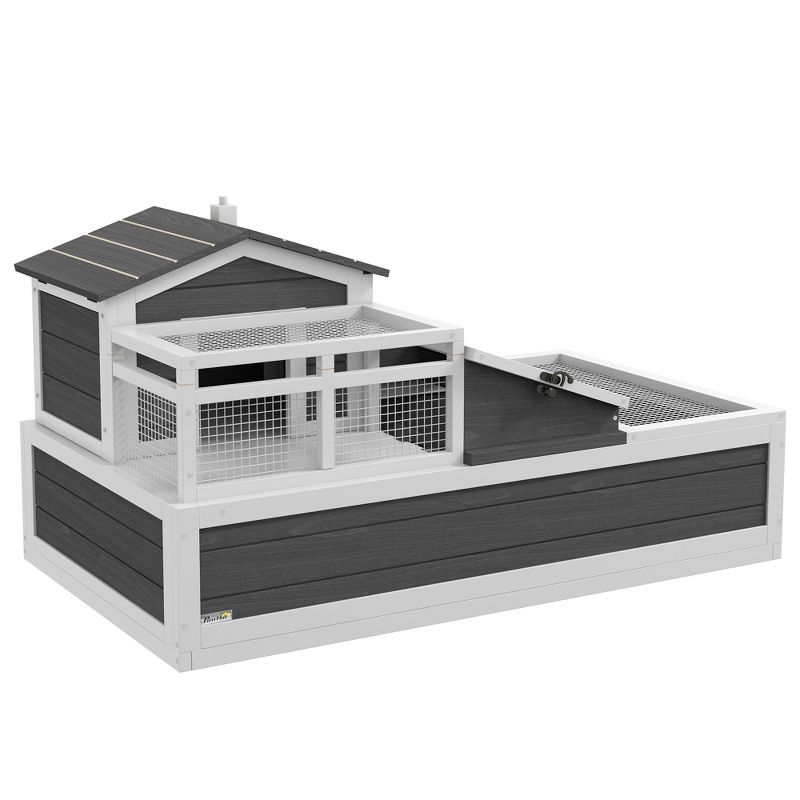 PawHut 3-Room Tortoise Habitat House w/ Balcony & 2 Stories, Wooden Indoor/Outdoor Tortoise Enclosure, Large Reptile Cage, 44" x 25.5" x 25", Gray