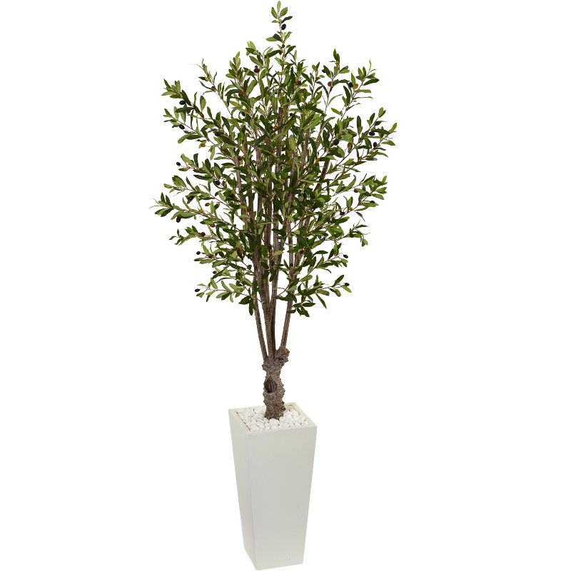 Nearly Natural 6-ft Olive Artificial Tree in White Tower Planter