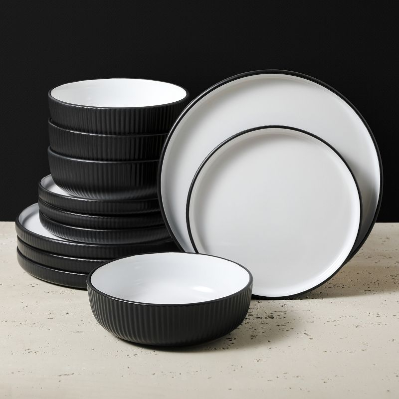 Christian Siriano Laro 12-Piece Dinnerware Set Stoneware, Service for 4, Black