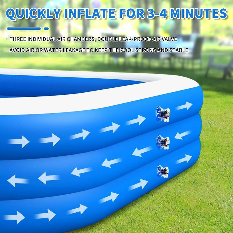 MOVSSOU Inflatable Swimming Pool Kids Adults Blow up Pool Family Backyard 120" x 72" x 22" Blue