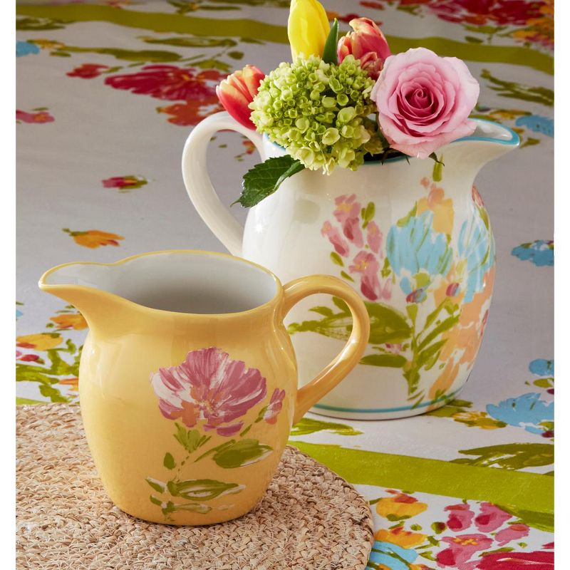 tagltd Bloom & Blossom Flower Large White Earthenware Water Beverage Pitcher, 80 oz