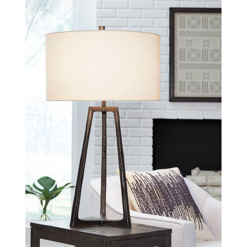 Wynlett Metal Table Lamp Antique Black - Signature Design by Ashley: Modern Accent, 3-Way Switch, UL Listed, Drum Shade
