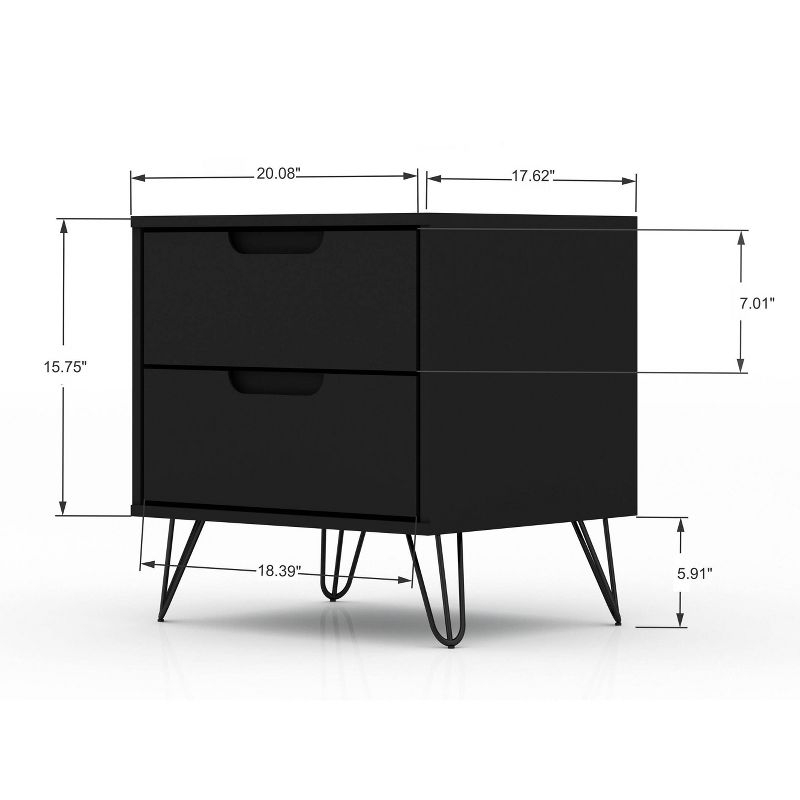 Set of 2 Rockefeller 2 Drawer Nightstands Black - Manhattan Comfort: Modern Bedside Storage Furniture