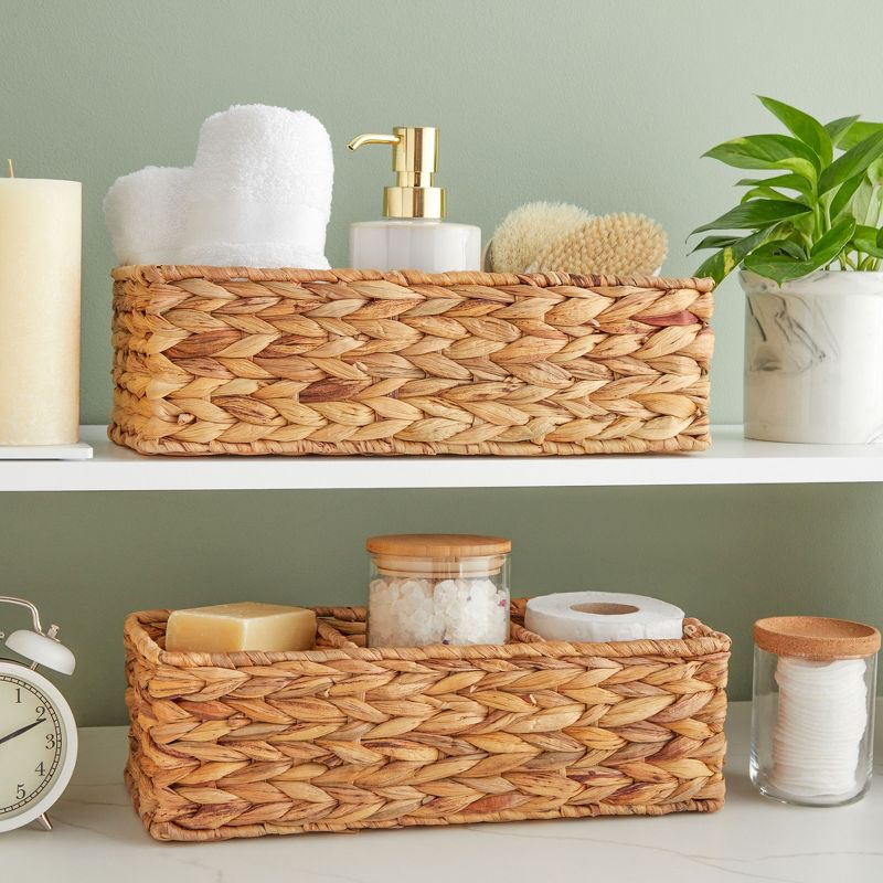 Farmlyn Creek 3-Section Wicker Baskets for Shelves, Water Hyacinth Storage Baskets for Bathroom Organizing, 2-Pack