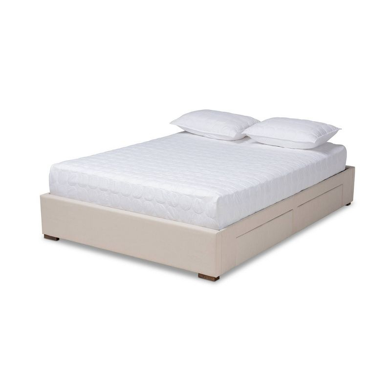 King Leni Bed Frame Beige - Baxton Studio: Storage Drawers, Polyester Upholstery, No Box Spring Required