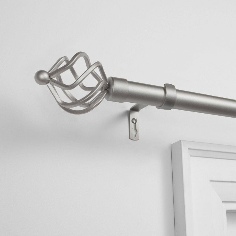 Exclusive Home 84"-160" Torch Indoor/Outdoor Curtain Rod - Matte Silver: Adjustable Iron Rod, Twist Finial, 25lb Capacity