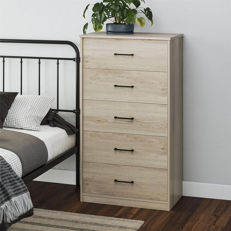 Ameriwood Home BrEZ Build Collection Pearce Tall 5 Drawer Dresser, Light Oak