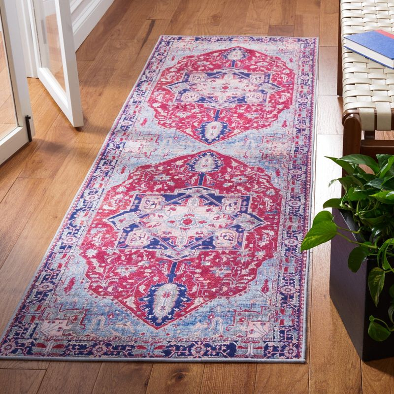 Tucson TSN108 Power Loomed Machine Washable Runner Rug - Red/Navy - 2'6"x16' - Safavieh.