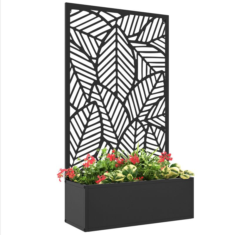 Outsunny Planter Box and Outdoor Privacy Screen, Wall-Mounted or Freestanding for Garden, Patio, Pool, Hot Tub, Black