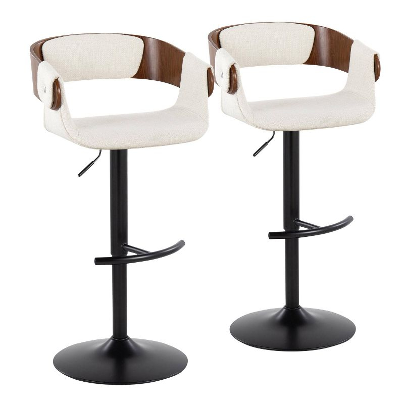 Set of 2 Elisa Adjustable Barstools Walnut/Cream - LumiSource: Mid-Century Modern, Swivel, Footrest, Metal Frame
