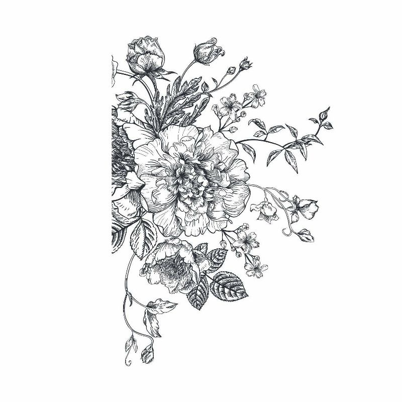 RoomMates Peony Peel and Stick Giant Wall Decal Black/White: Vinyl Self-Adhesive Modern Botanical Decor, 10pc