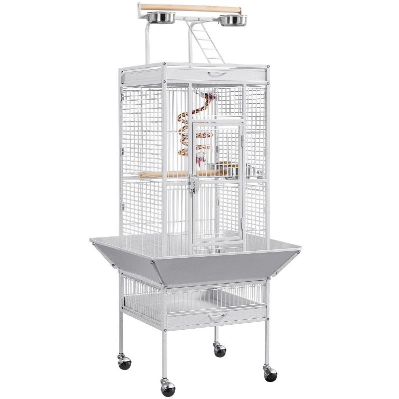 Yaheetech 61.5'' Play Top Parrot Cage Rolling Metal Bird Cage White